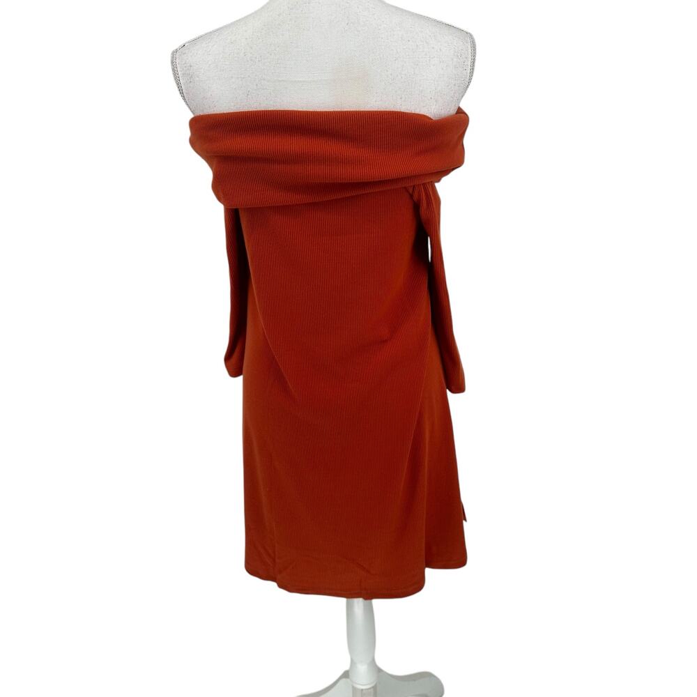 NEW Hayden Orange Rib Knit Off The Shoulder Long Sleeve Dress Sz Med